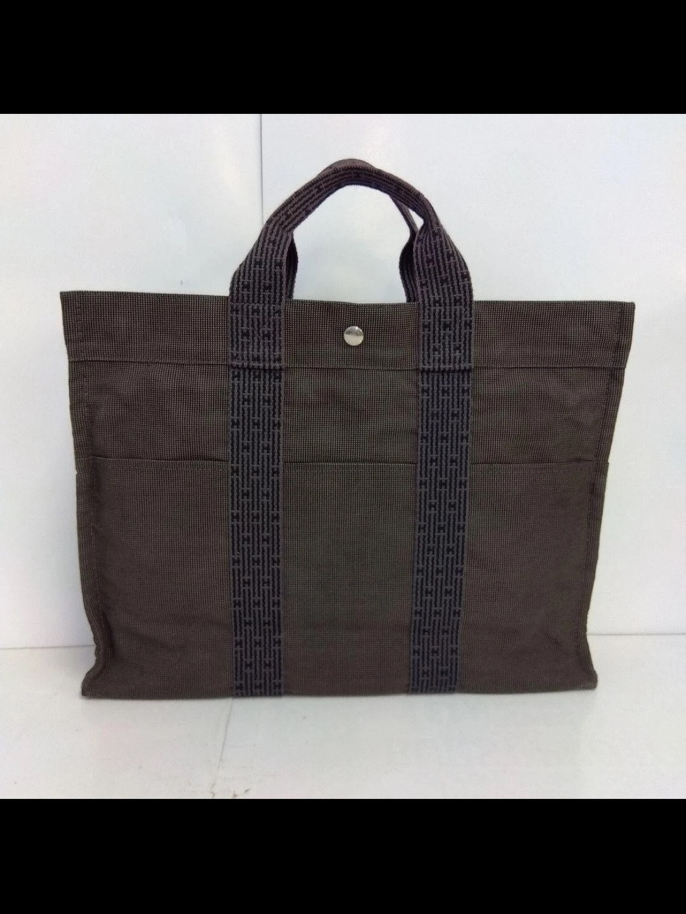 Hermes Brown Canvas Briefcase Tote with Webbed Straps